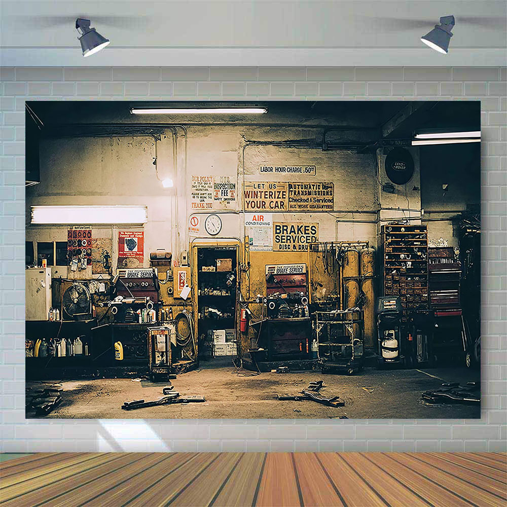 Retro Car Repairs Backdrop Too - Workshop Tools Background ulasan dan harga