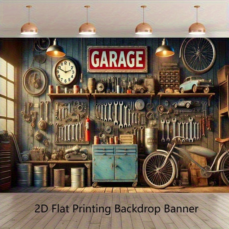Industrial Garage Backdrop Ban - Workshop Tools Background ulasan dan harga